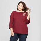 Women's Plus Size Boatneck 3/4 Sleeve T-shirt - Ava & Viv Burgundy