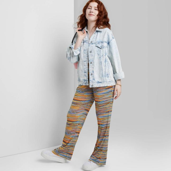 Women's Mesh Flare Adaptive Yoga Pants - Wild Fable Blue/yellow