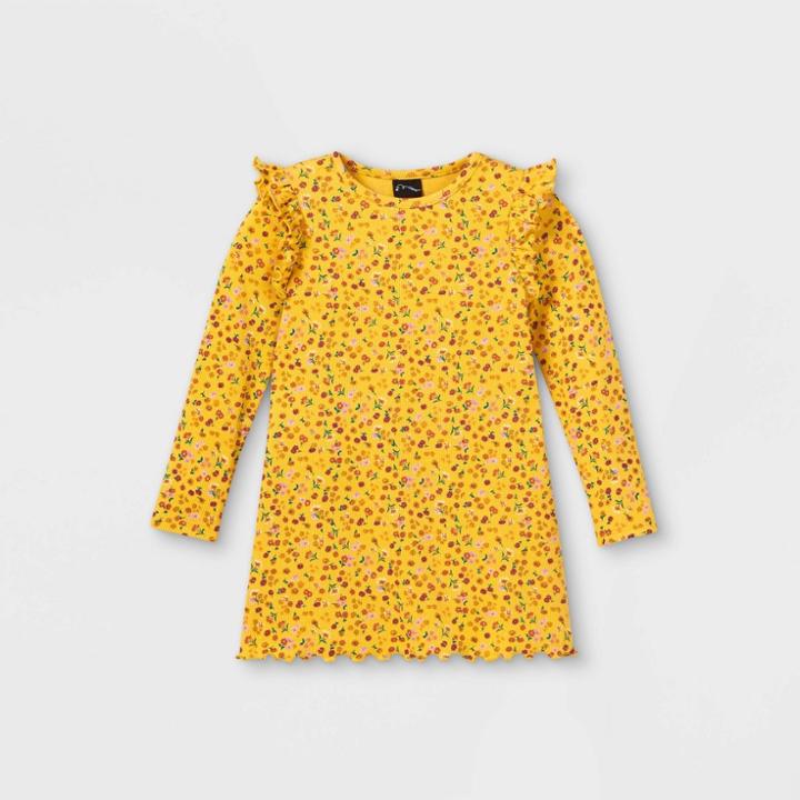 Toddler Girls' Rib Long Sleeve Dress - Art Class Gold