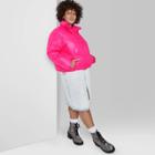 Women's Plus Size Cropped Retro Puffer Jacket - Wild Fable Pink