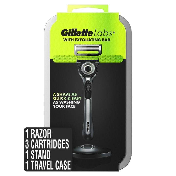 Gillettelabs Exfoliating Razor By Gillette + 3 Razor Blade Refills, Travel Case & Premium