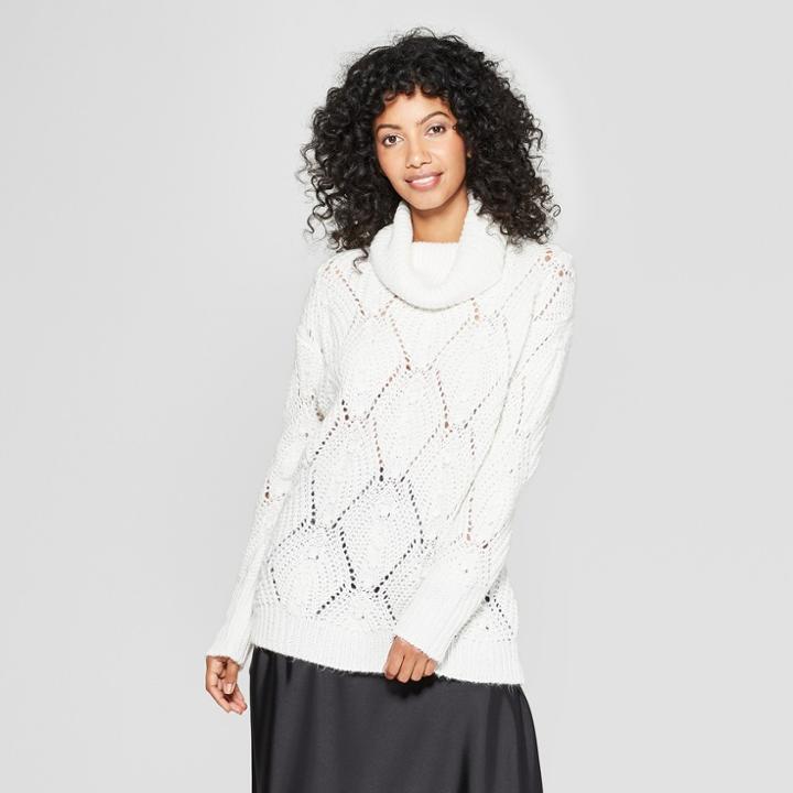 Women's Cowlneck Pullover Sweater - A New Day Cream (ivory)