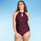 Women's Shirred Scallop Halter One Piece Swimsuit - Kona Sol Atlantic Burgundy