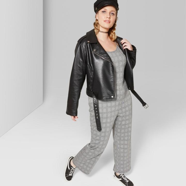 Women's Plus Size Plaid Strappy Jumpsuit - Wild Fable Black/white
