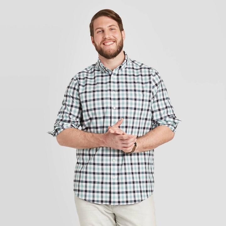 Men's Tall Standard Fit Long Sleeve Poplin Button-down Shirt - Goodfellow & Co Dark Blue