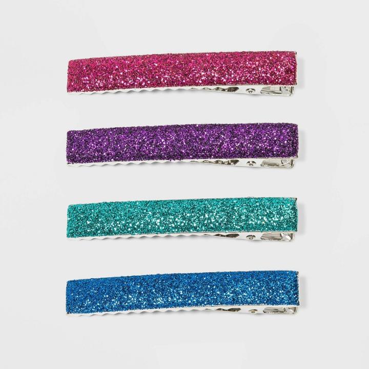 Girls' 4pk Rectangular Glitter Bar Clips - Cat & Jack