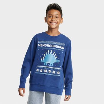 Mad Engine Kids' Menorasaurus Fleece Sweatshirt - Navy Blue