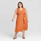 Women's Plus Size Sleeveless V-neck Button-front Dress - Ava & Viv Orange X, Women's