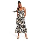 Women's Neutral Botanical Print Sleeveless Tie-front Midi Dress - Tabitha Brown For Target Black Xxs