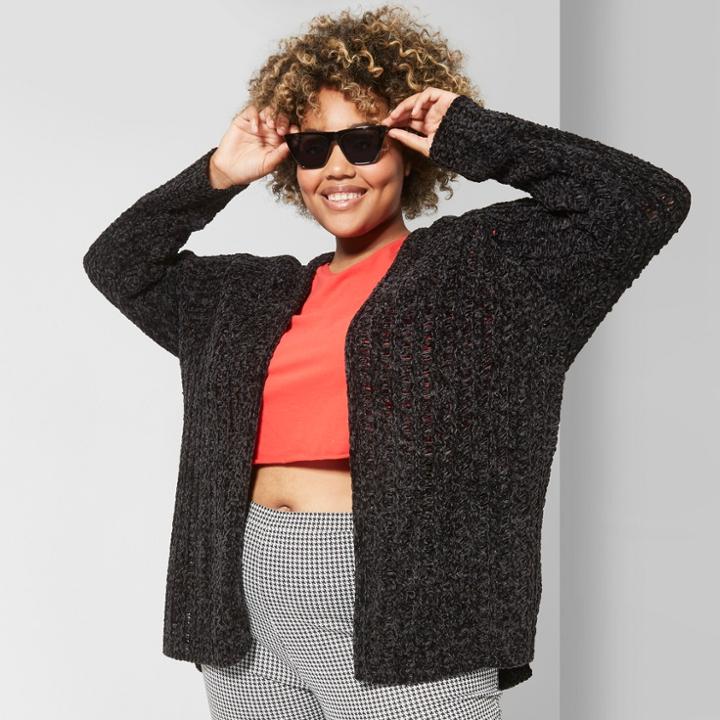 Women's Plus Size Long Sleeve Chenille Open Cardigan - Wild Fable