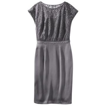 Tevolio Petites Lace Bodice Dress - Gray