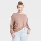 Women's Plus Size Long Sleeve Boxy T-shirt - Universal Thread Brown