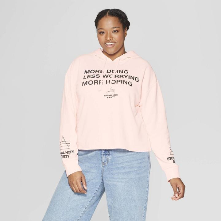 Women's Plus Size Talking Doing Worrying Hoping Hooded Sweatshirt - Mighty Fine (juniors') - Pink
