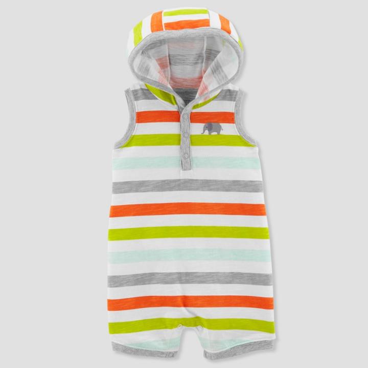 Baby Boys' 1pc Hooded Stripe Romper - Just One You Made By Carter's Green