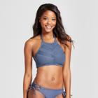 Women's Crochet High Neck Bikini Top - Xhilaration Vintage Indigo D/dd Cup, Blue