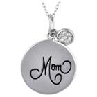 Target Women's Pendant Necklace Sterling Silver Disk With Mom And Pave Cubic Zirconia -silver/clear