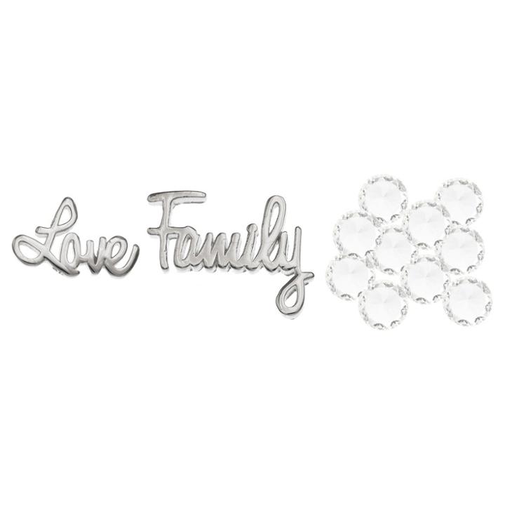 Treasure Lockets Women's Crystal 'love Family' Charms Silver Plated, Clear