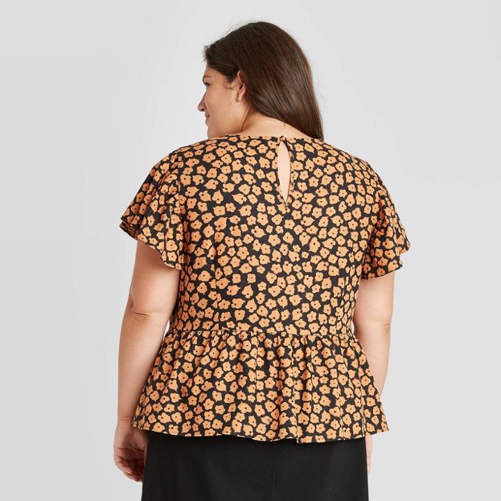 Women's Plus Size Floral Print Sleeveless Capped Shoulder Blouse - Who What Wear Orange