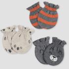 Gerber Baby Boys' 3pk Bear Mittens - Gray/light Brown