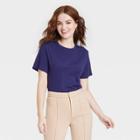 Women's Short Sleeve Casual T-shirt - A New Day Navy Blue