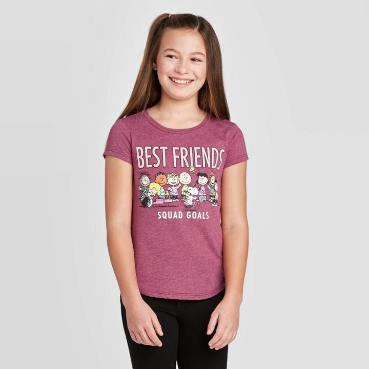 Petitegirls' Short Sleeve Peanuts Squad Goals T-shirt - Red