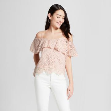 Women's Short Sleeve Cold Shoulder Lace Top - Everly Clothing (juniors') Blush