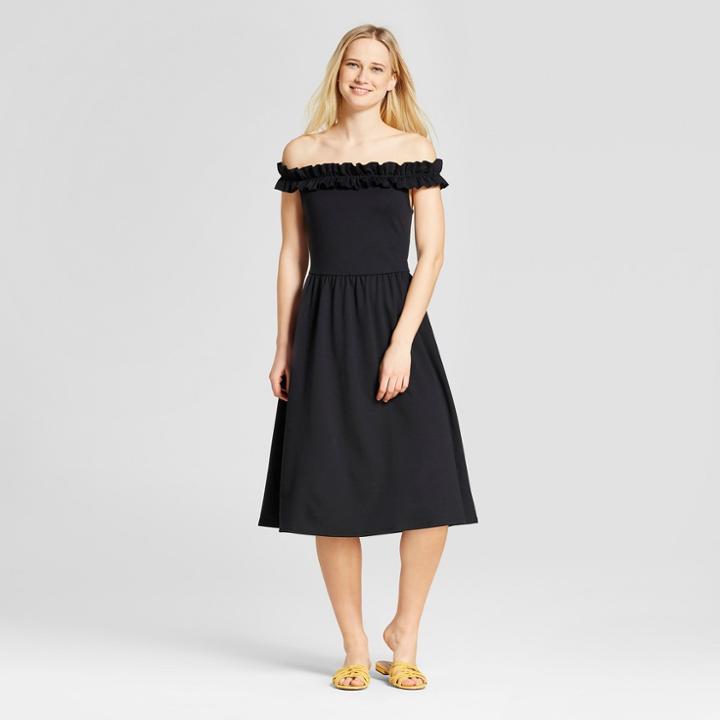 Women's Ruffle Bardot Midi Dress - Who What Wear Black