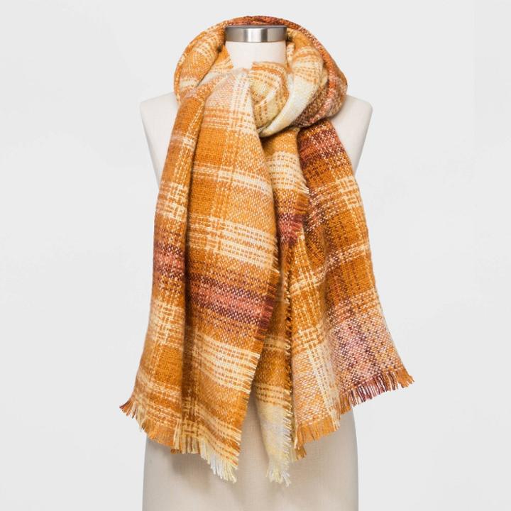 Women's Plaid Blanket Scarf - Universal Thread Rust, Red