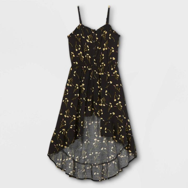 Girls' Button-front Floral Sleeveless Jumpsuit - Art Class Black