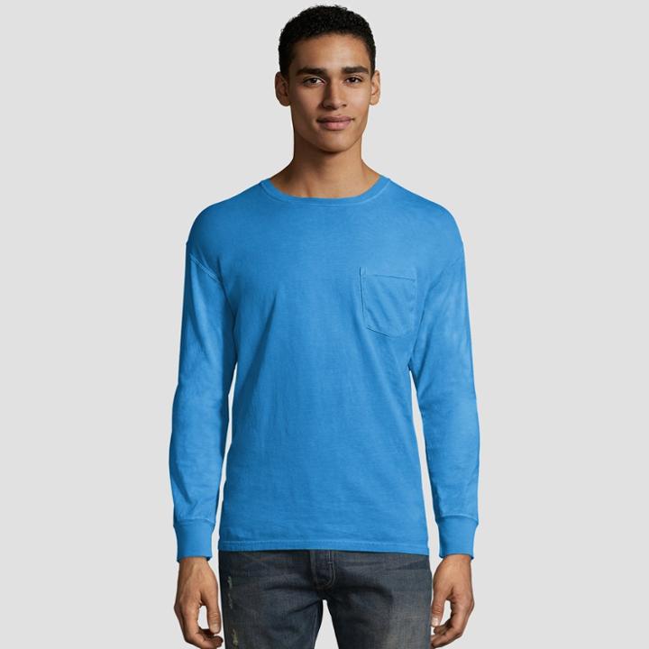 Hanes Men's Big & Tall Long Sleeve 1901 Garment Dyed Pocket T-shirt -