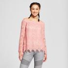Women's Crochet Scallop Hem Off The Shoulder Long Sleeve Blouse - Miss Chievous (juniors') Pink