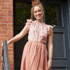 Women's Floral Print Flutter Short Sleeve Embroidered Blouse - Universal Thread Blush