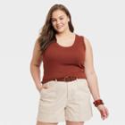 Women's Plus Size Slim Fit Tank Top - A New Day Dark Brown