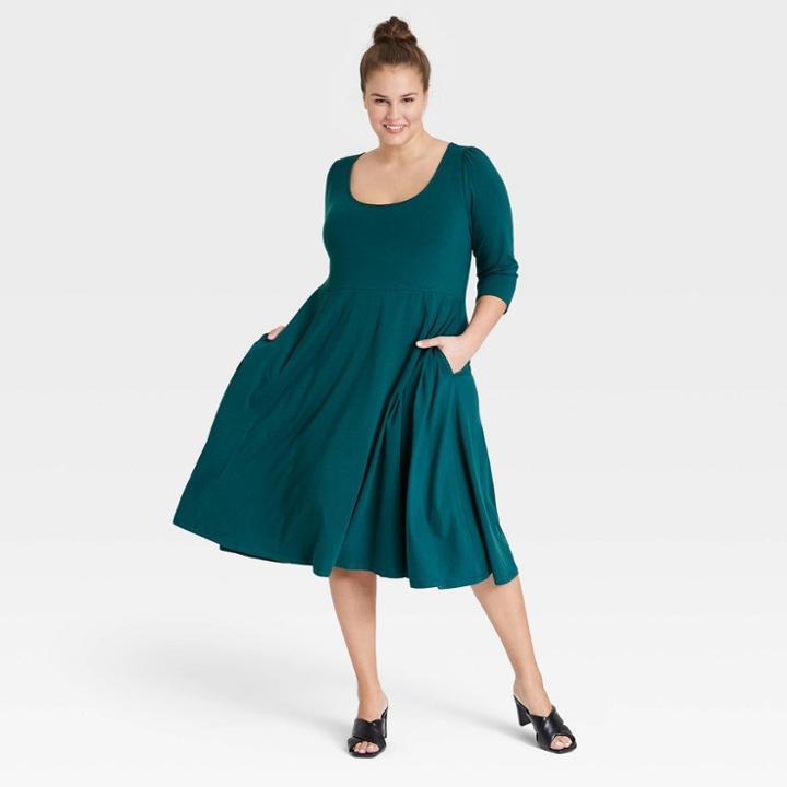 Women's Plus Size 3/4 Sleeve Babydoll Dress - Ava & Viv Teal X, Blue