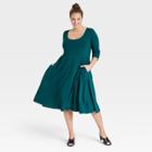 Women's Plus Size 3/4 Sleeve Babydoll Dress - Ava & Viv Teal X, Blue