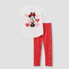 Toddler Girls' Minnie Mouse Valentine's Day Short Sleeve Top And Bottom Set - Ivory