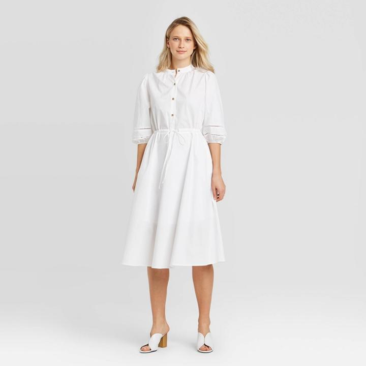 Women's Puff Elbow Sleeve Collared Shirtdress - Who What Wear White