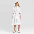 Women's Puff Elbow Sleeve Collared Shirtdress - Who What Wear White
