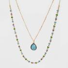 Two Row Teardrop And Multi Beaded Station Necklace - A New Day Blue, Women's,