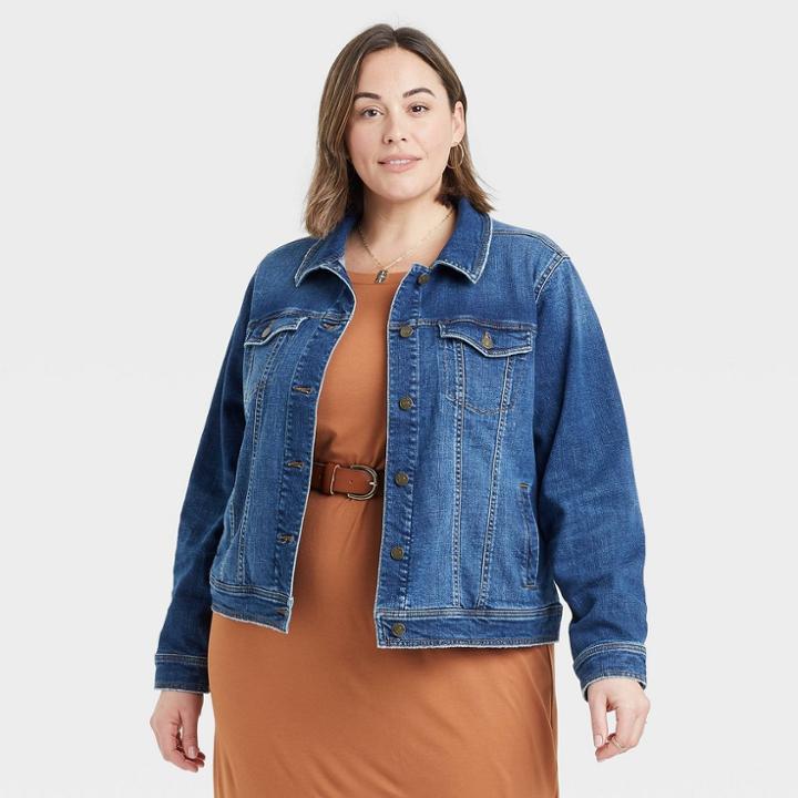 Women's Plus Size Denim Jacket - Ava & Viv Medium Wash X,