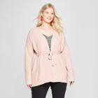 Women's Plus Size Belted Open Cardigan Sweater - A New Day Pink X