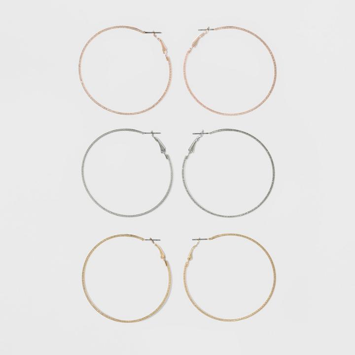 Textured Metal Hoop Earring Set 3ct - Wild Fable, Gold