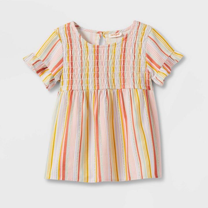 Girls' Floral Short Sleeve Smocked Woven Shirt - Cat & Jack M,