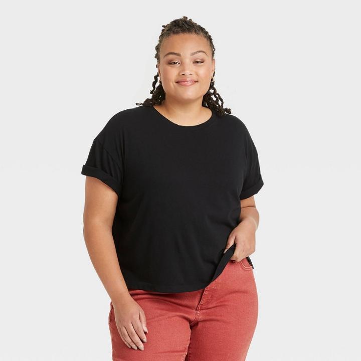 Women's Plus Size Short Sleeve Jersey Boxy T-shirt - Ava & Viv Black