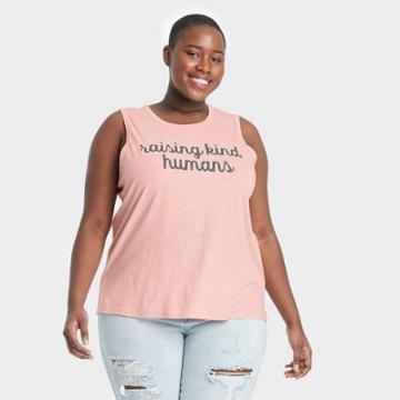 Grayson Threads Women's Plus Size Mother's Day Raising Kind Humans Graphic Tank Top - Rose