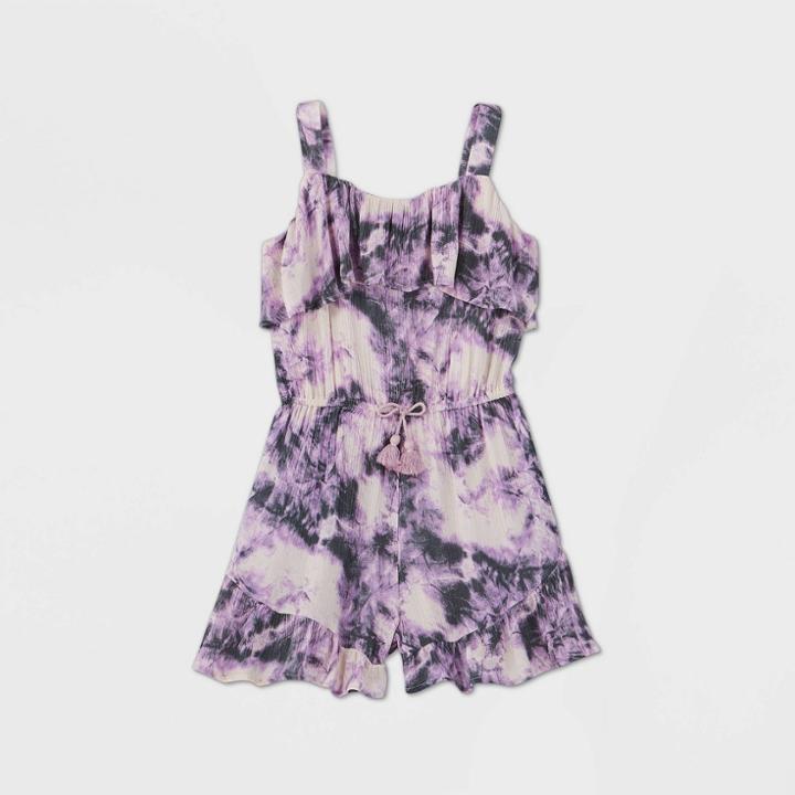 Girls' Ruffle Top Romper - Art Class Purple