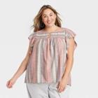 Women's Plus Size Flutter Short Sleeve Top - Knox Rose Red