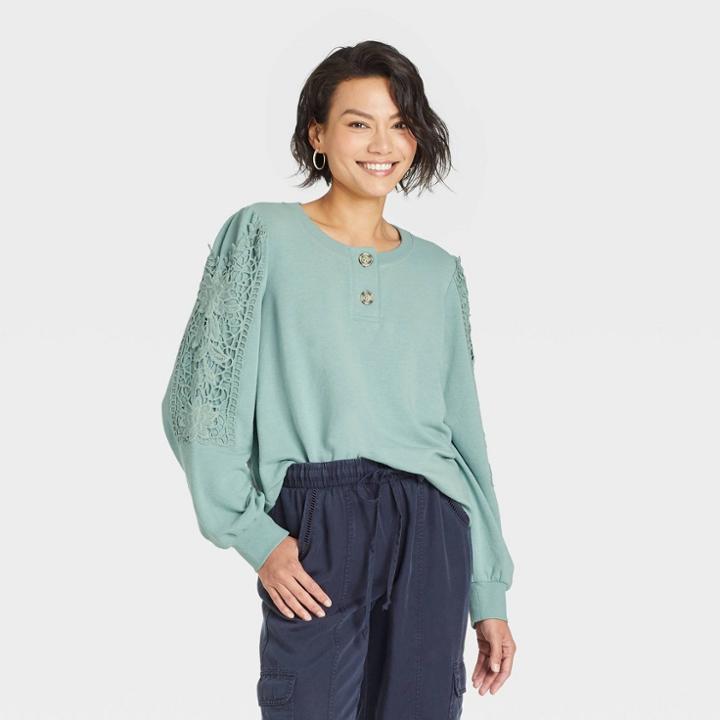 Women's Henley Sweatshirt - Knox Rose Blue