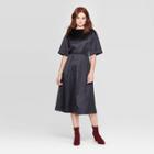 Petitewomen's Short Sleeve Boat Neck Seame Deatiled A Line Midi Dress - Prologue Black