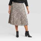 Women's Plus Size Leopard Print Pleated Midi Skirt - A New Day Black/white 1x, Women's,